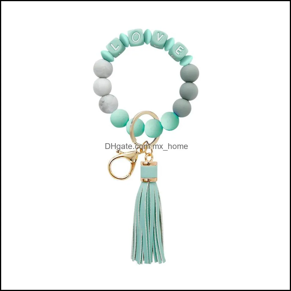 jewelry silicone love beads tassel charm bracelet key rings wrap wristband keychain hangs fashion z5109