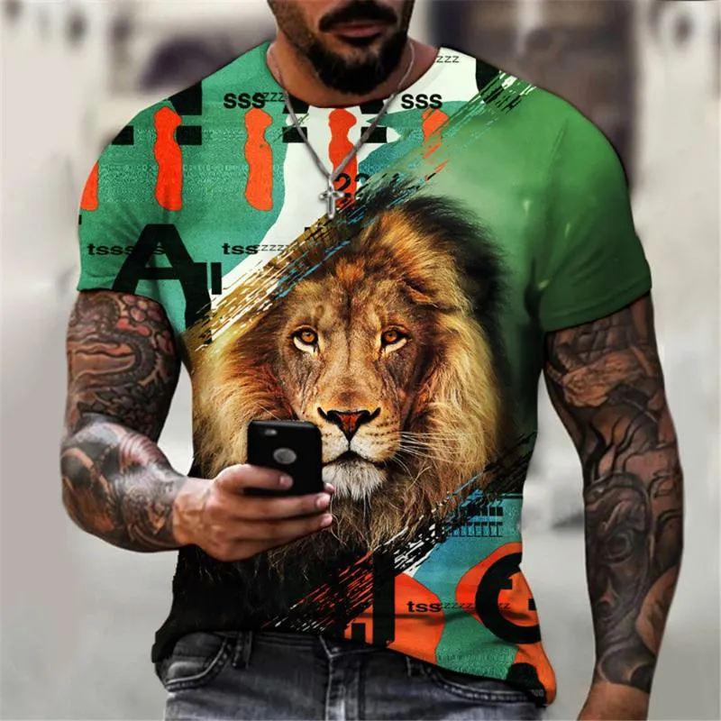 Men's T-Shirts Fashion Men 3D Graphic Lion Splice Printed Tees Casual Sportswear Tops Harajuku Clothing DropMen's