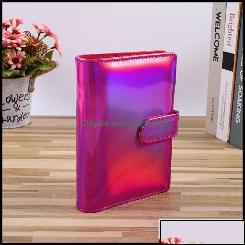 Notepads Notes Office School Supplies Business Industrial Holographic A5 A6 Pu Leather Notebook Binder Refillable 6 Rings Er Loose Leaf