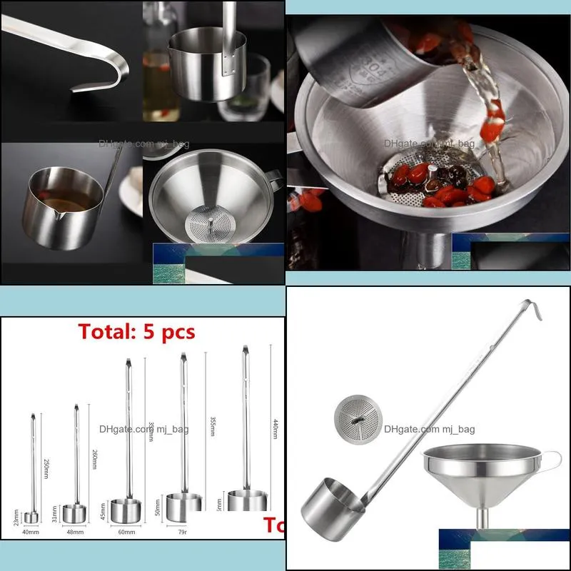 304 Stainless Steel Wine Measuring Cup with funnel Sets For Sauce Oil Coffee Beer Scoop Ladle Spoon Kitchen Bar Measuring Tools