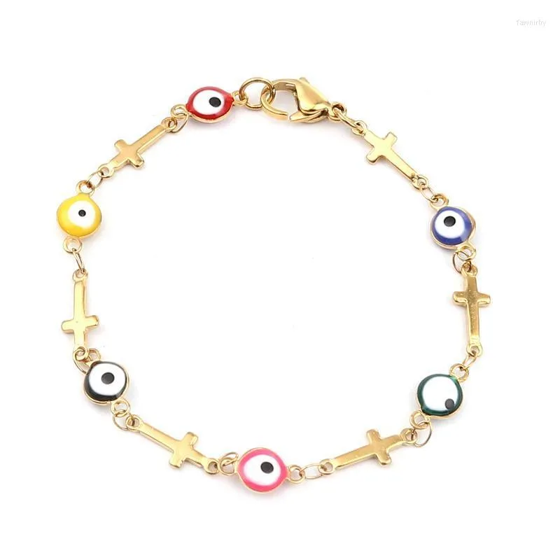 Braceletas Charm 1pc 304 Religiosos de acero inoxidable para mujeres Joyería Multicolor Cross Accesorios de moda Regalo 18.5cm Long Fawn22