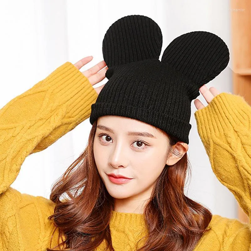 Beanie/Skull Caps Funny Cartoon Big Ears Winter Knitted Hat Children Adult Cute Warm Wool Men And Women Elastic Beanie Hats 2022 Year Gift D