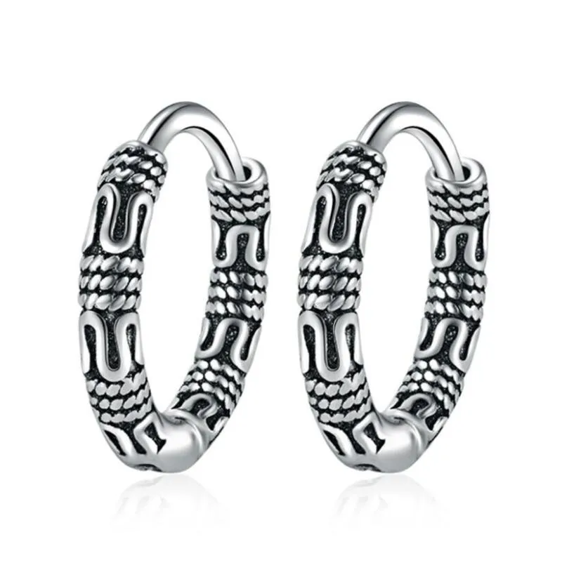 Hoop & Huggie Black Vintage Cool Big Round Boho 925 Sterling Silver Earrings For Men Women Trendy Thick JewelryHoop &Hoop