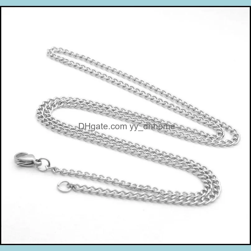 2.2mm 3mm 3.5mm silver plated stainless steel link chains women men chokers for hip hop pendant necklaces jewelry