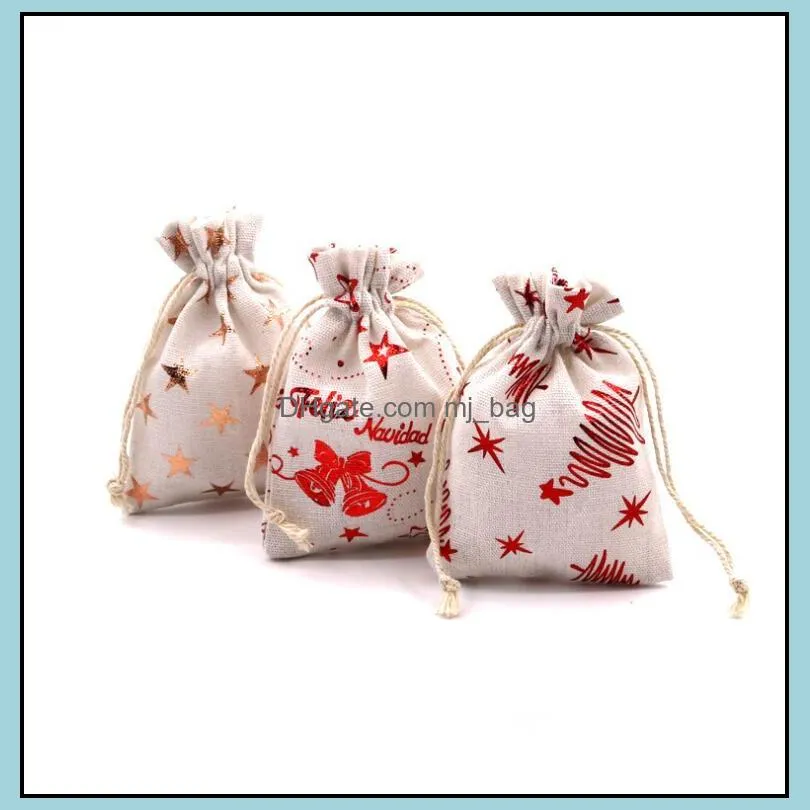 bronzing christmas drawstring bag pouch for gift wrapper 10*14cm metallic candy treat bags 13*18cm birthday festival party favor