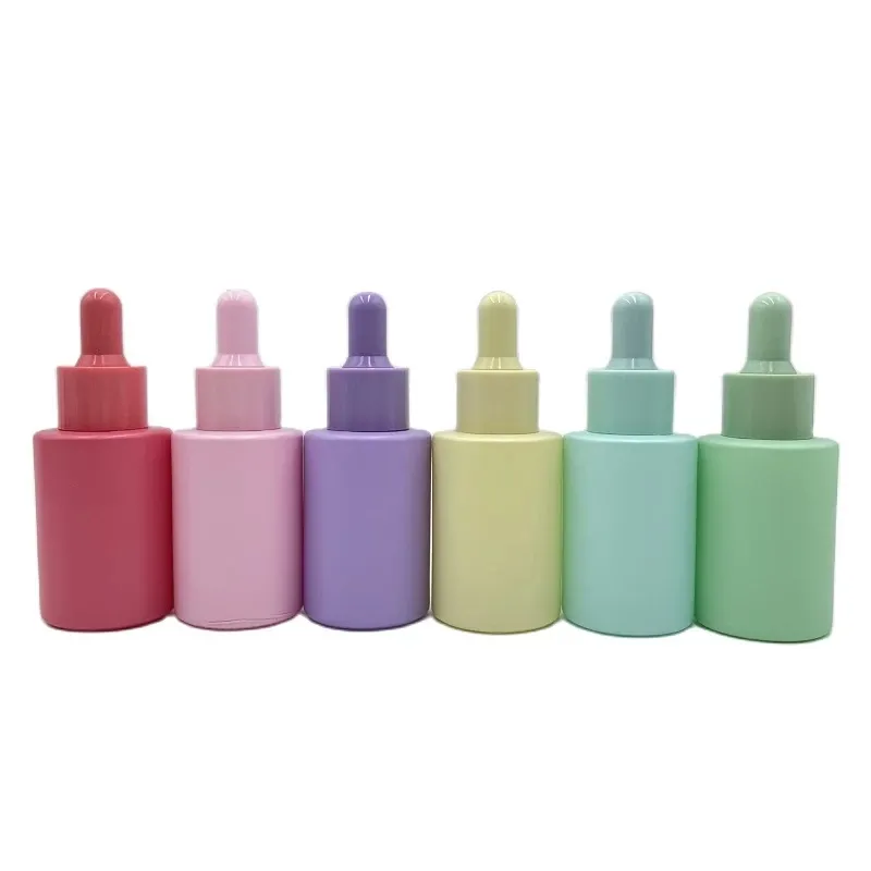 Dropper Bottle 30ml Colorful Flat Shouder Glass New Arrival Empty Portable Cosmetic Refillable Packaging Container Essencn Essential Oil Vials