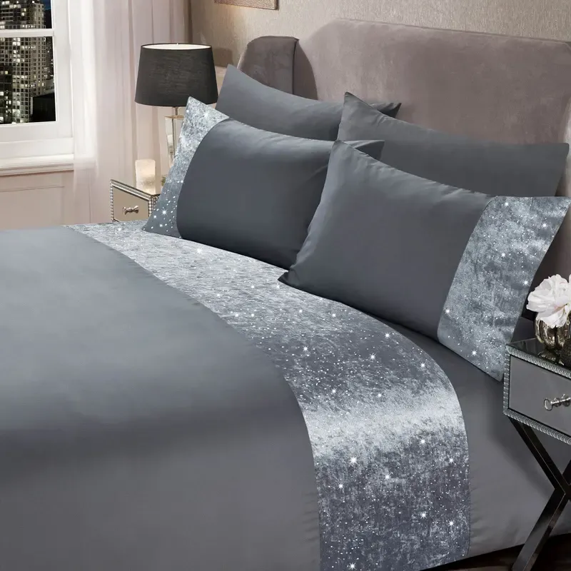 Gemalen fluwelen band luxe beddengoed set met kussensloop bling massieve cover home textiel dekbed dekbedovertrek King queen size voor volwassenen