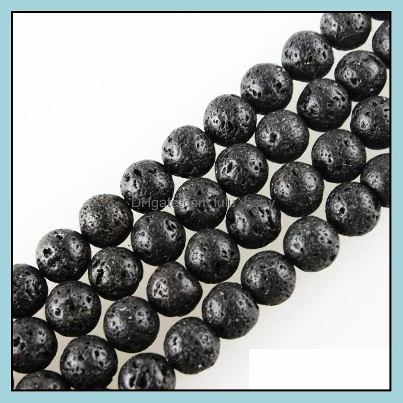 Black Lava Volcanics Round Stone Loose Beads 16