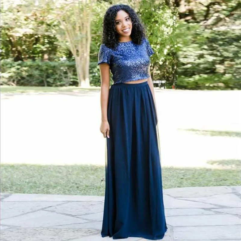 Saias marinho azul excelente chiffon chiffon cintura elástica saia mulheres primavera verão outono moda longo maxi alta qualidade personalizado