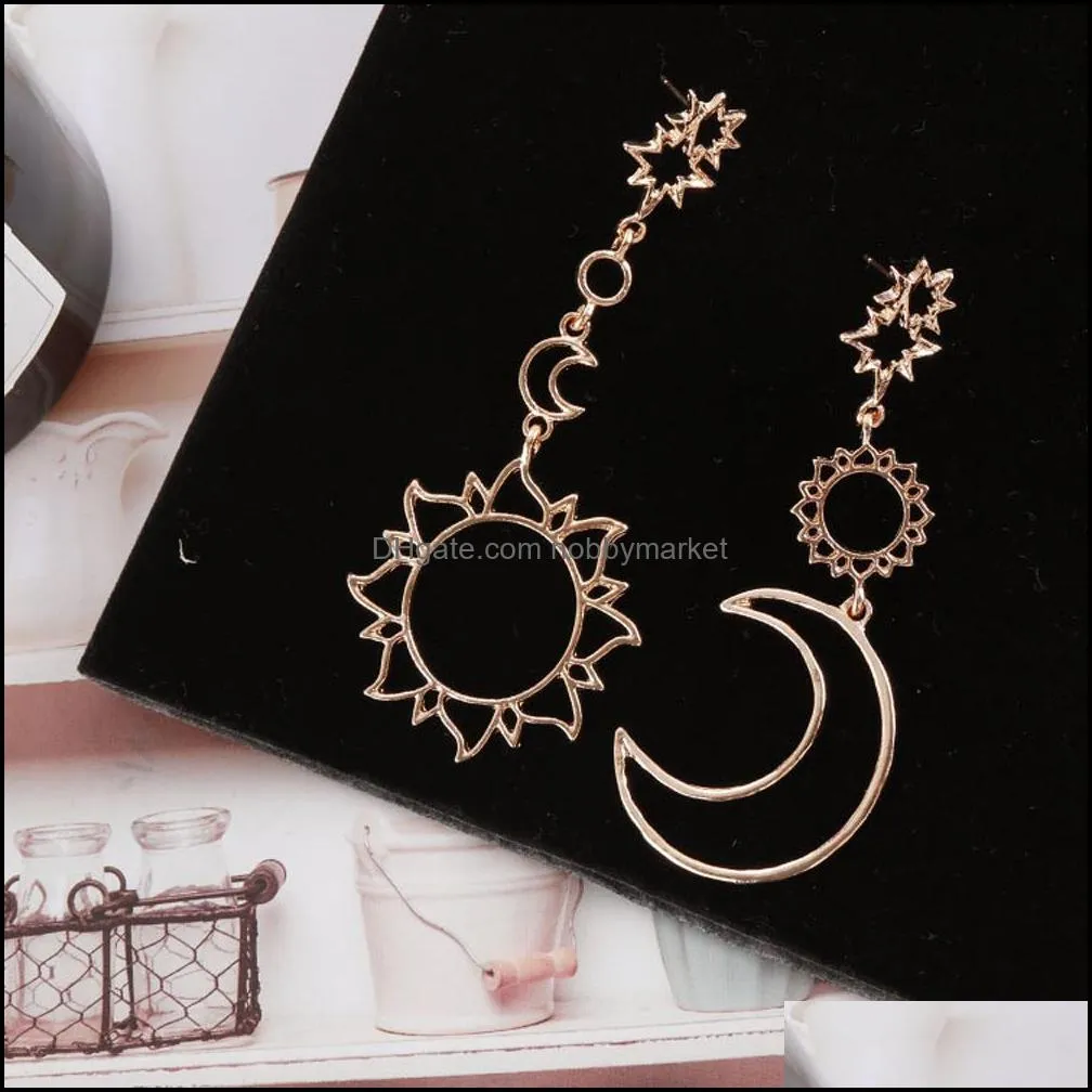 Bohemia Rose Gold Geometry Earrings For Women Hollow Star Moon Dangle Earring Bijoux Femme Statement Gifts