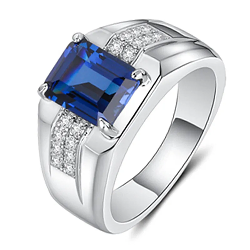 زركون زركون الفضة الأزياء العصرية للرجال الأعمال المماثل لاجوا الماس الماس رنين الأزرق كوروندوم خاتم الماس