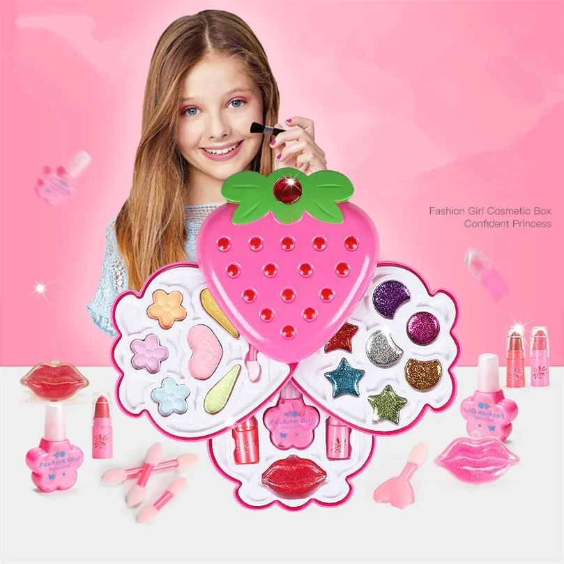 Safe Princess Girls Makeup Cosmetici per bambini Set di trucchi Lavabile Beauty Makeup Box Regalo per bambini Giocattoli per ragazze Compleanno Giochi di finzione 220725