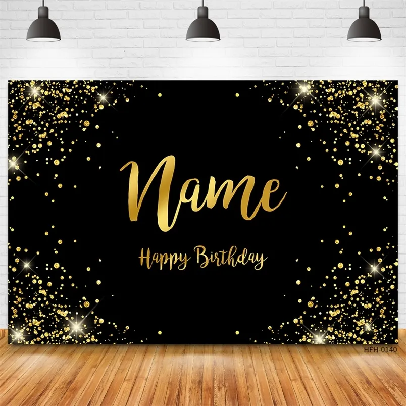 Nome personalizzato Black Gold Glitter Dots Fondali Po Studio nato Baby Birthday Party Background Pografia professionale Puntelli 220614