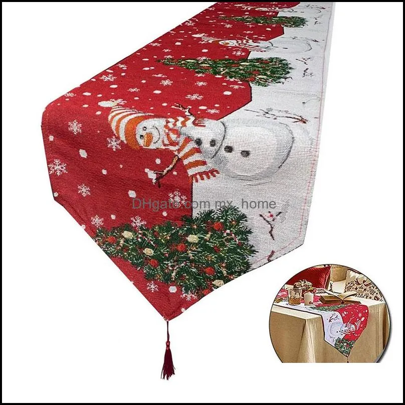 Bordslöpare dukar hem textilier trädgård bomull linne juldekor med flagg tofs bordduk vin set el födelsedagsfest dekoration 33