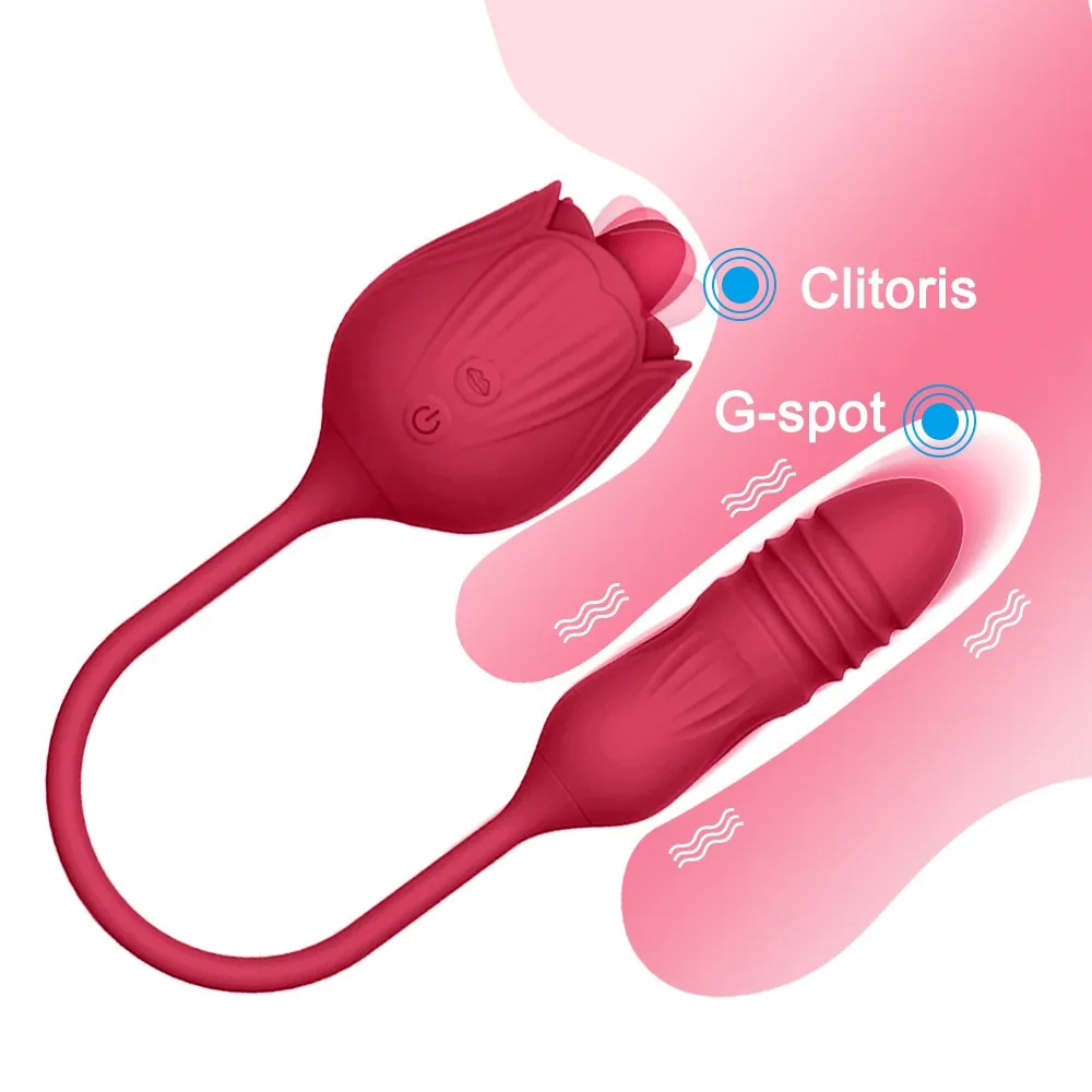 2022 Nya rosvibratorer för kvinnor med tunga som slickar tryckande G-Spot Vibrator Kvinnlig dildo Sexiga leksaker varor Vuxen 18