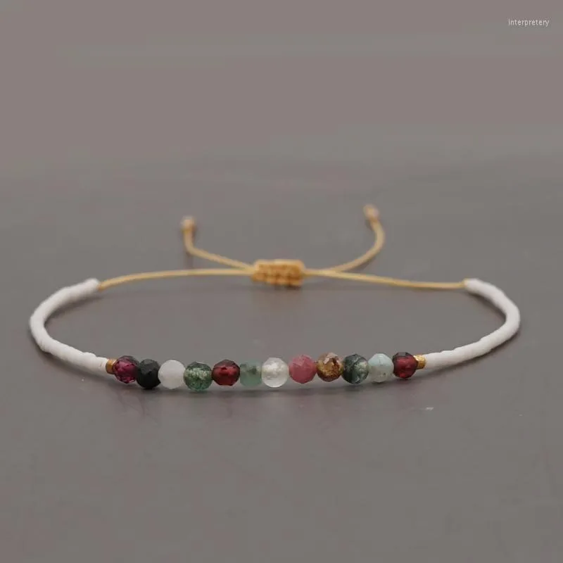 Fios de miçangas go2boho multicolor semipreciosos pulseira estreita pulseira de semente ajustável para mulheres meninas adolescentes jóias presentes