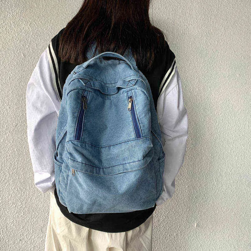 Backpack Style Bag Denim Fashion Canvas Mulheres Anti-roubo ombro 2021New School para meninas adolescentes Backapck Lady 220801