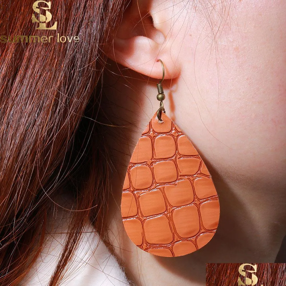 fashion design waterdrop leather earrings two sides cutout mosaic teardrop dangle earring for women jewelry gift wholesale