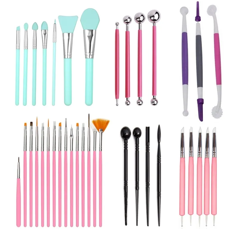 4567815PCS Cake Brush Flower Modeling Ball Tools Tillbehör Multifunktion Isbildning Kakningsmålning Sugarcraft Tools 220815