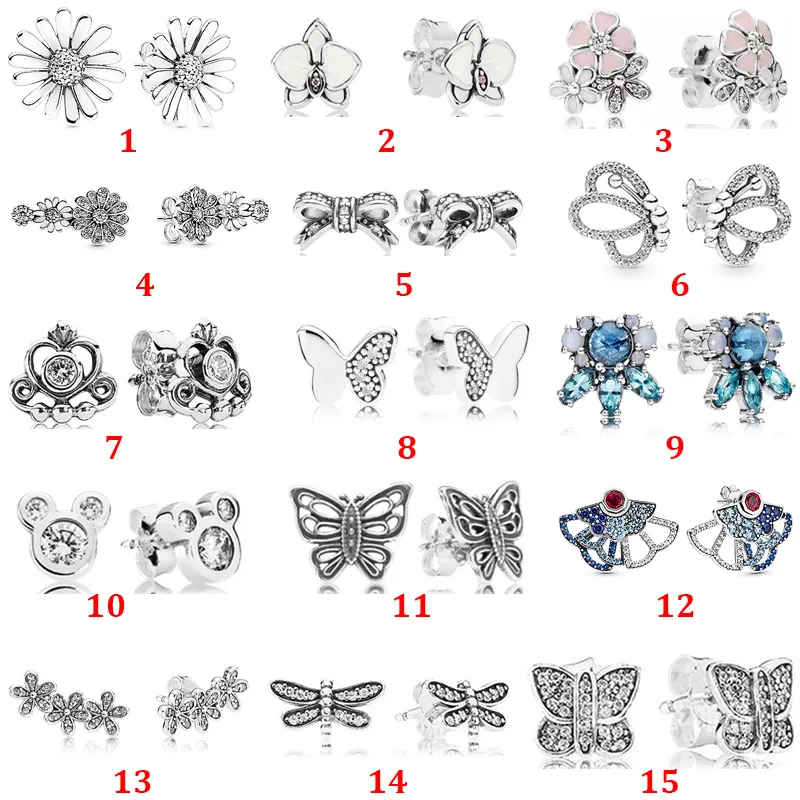 High quality Spring Collection Dazzling Daisies Stud Earring for women 925 Sterling Silver Cute small Bow Orchid Earrings S925 brincos fine jewelry