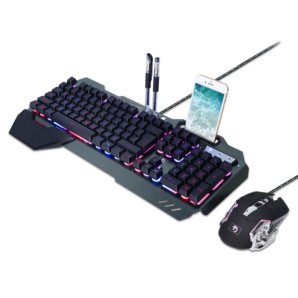 Semi-mechanical Gaming Keyboard Mouse Combos RGB LED Bakgrundsbelysning Plug and Play Keyboard Ergonomic Design Vattentät spel tangentbord Kit