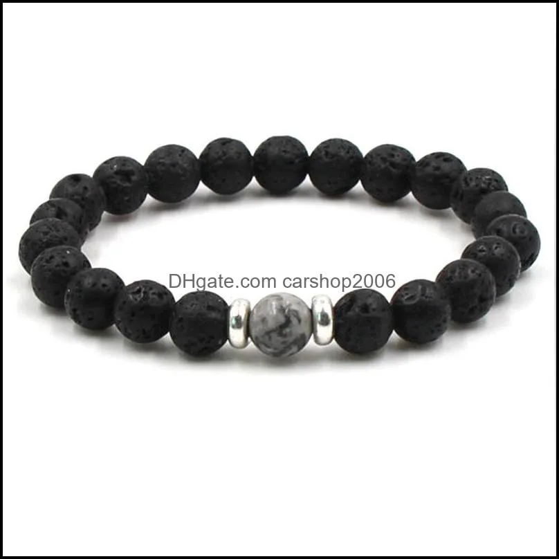lava stone beads bracelets natural black  oil diffuser elastic bracelet volcanic rock beaded hand strings yoga chakra men carshop2006