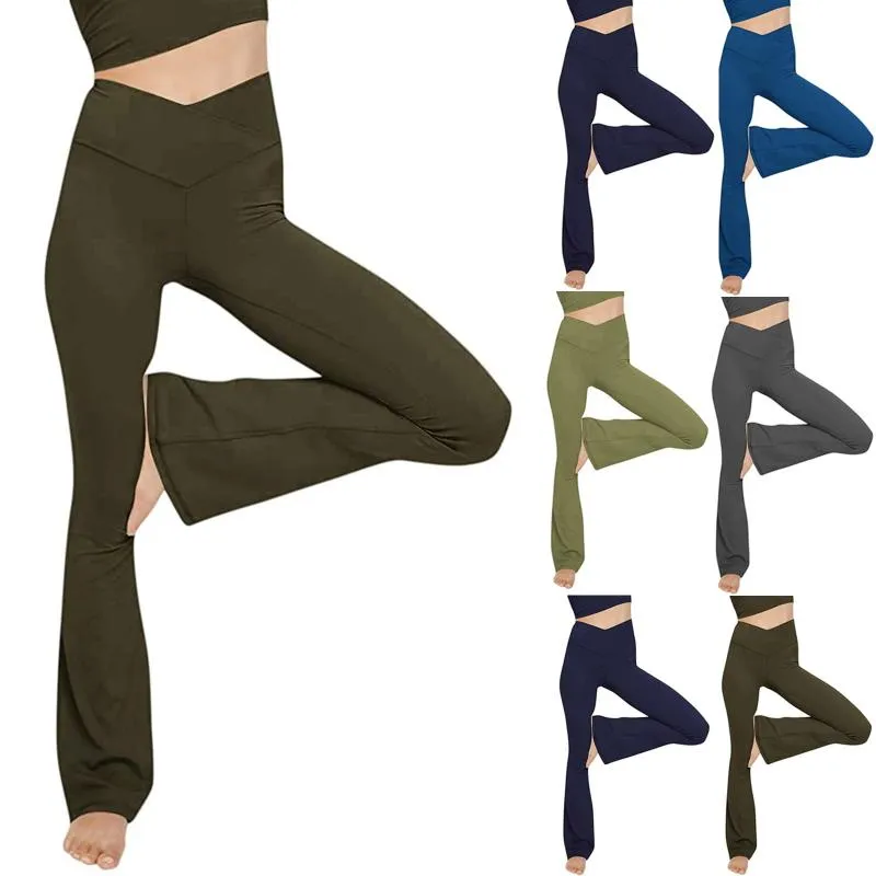 여성용 바지 Capris Leggings For Fitness 통기성 운동복 허리 크로스 스포츠 섹시한 스타킹 Soft Sweatpants Women Athletic Flare