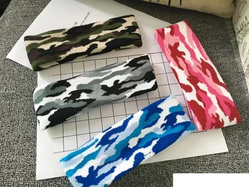 Camouflage Color Wool Knitted Headband Wrap for Women Print military Elastic Twist Turban Yoga Sport