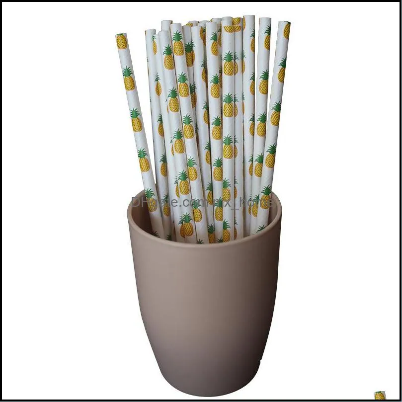 Disposable Straw Kraft Paper Drinks Paper Cartoon Fruits Straws Environmental Protection Party Decorate Pineapple Hot Sale 0 04ys M2