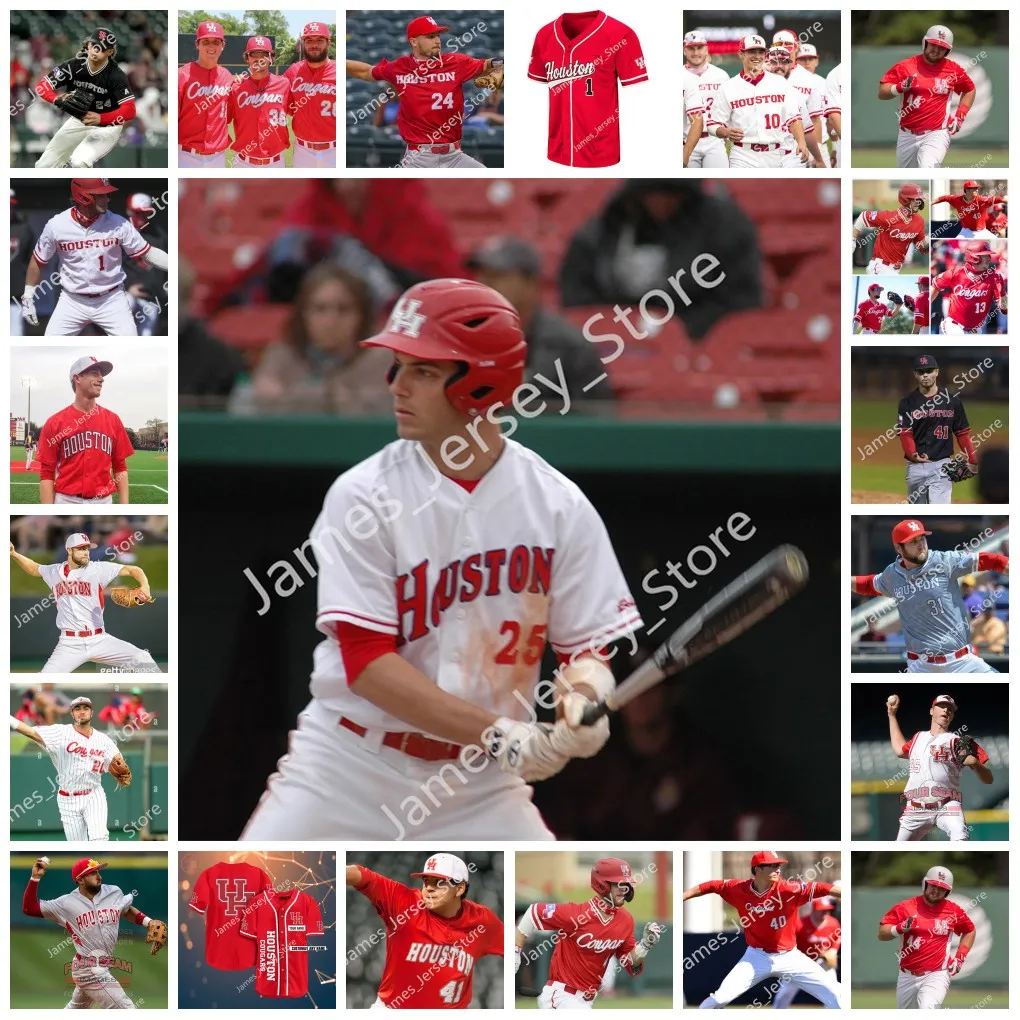 NCAA Custom UH Houston Cougars Stitched College Baseball Jersey 17 JACKSON DANNELLEY 18 CAMERON NICKENS 19 TAB TRACY 20 KYLE LACALAMETO 21 JAYCOB