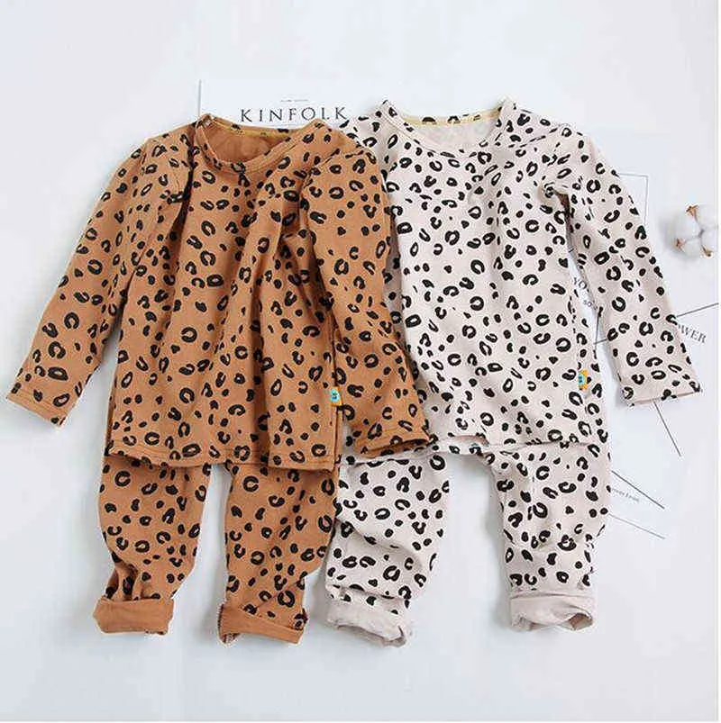 2022 Spring Autumn Baby Boys Pyjamas Set Tracksuit Children Barn Print Leopard Sleepwear Lounge Wear Cotton Girls Dress L220719