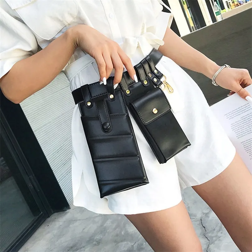 Punk Pu Leather Fanny Pack Back Back Bag Bag Bag Woman Counter Bag Mobile Packs Chest Female Presh Crossbody Weist Bag T200427