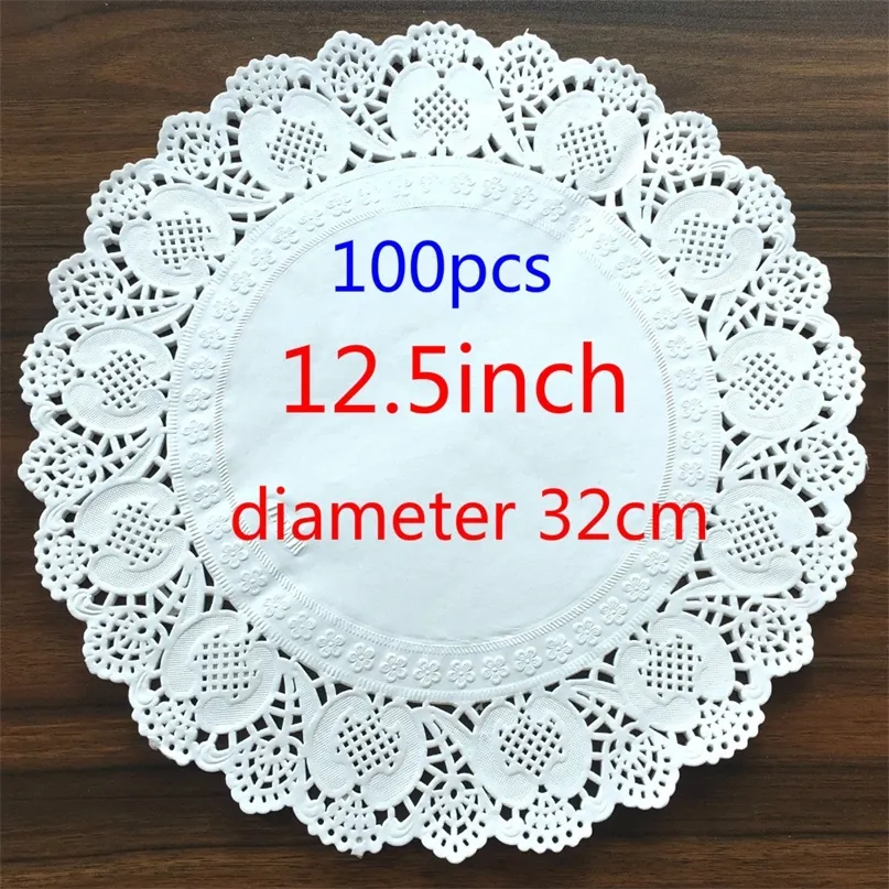 100 stcs goud 5inch vintage servet Hollowed Lace Paper Mat Crafts Doilies Wedding Decoratie Doyleys 220610