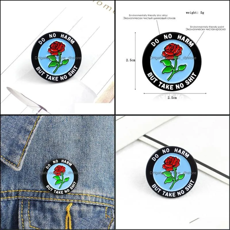 round rose badge enamel lapel pin do no harm but take no shit rose romantic brooch denim backpack cap accessories punk gifts