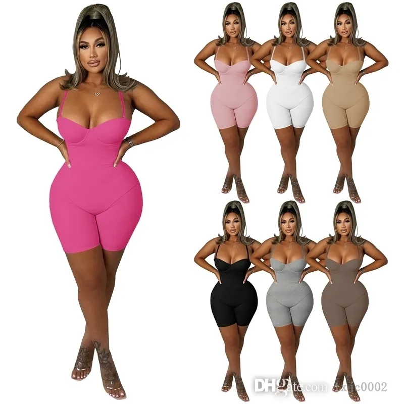 Designer Women Jumpsuits Summer Onesies Sexy lage borst Suspender strakke hoge taille heup tillen casual sport shorts rompers