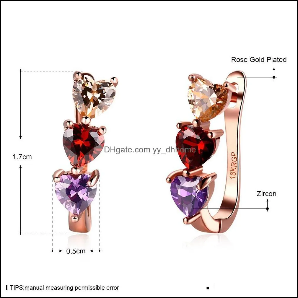 18k rose gold plated heart clip earrings fashion romance jewelry top quality