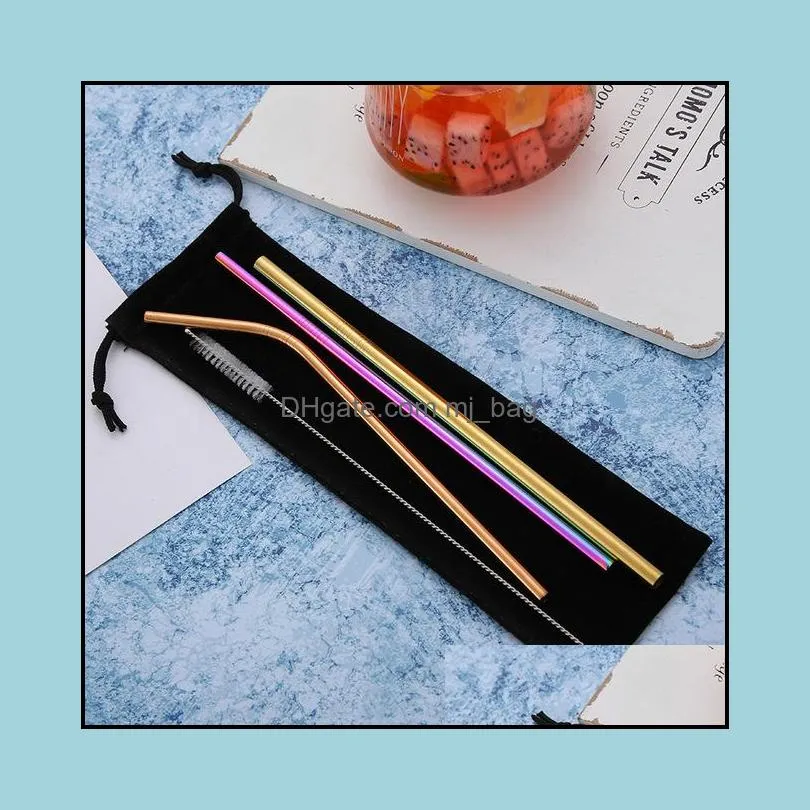 resuable straw set stainless steel 304 metal straws with cleaning brush burlag bag packing free combination 4+1 kit kichen drinkware accessories