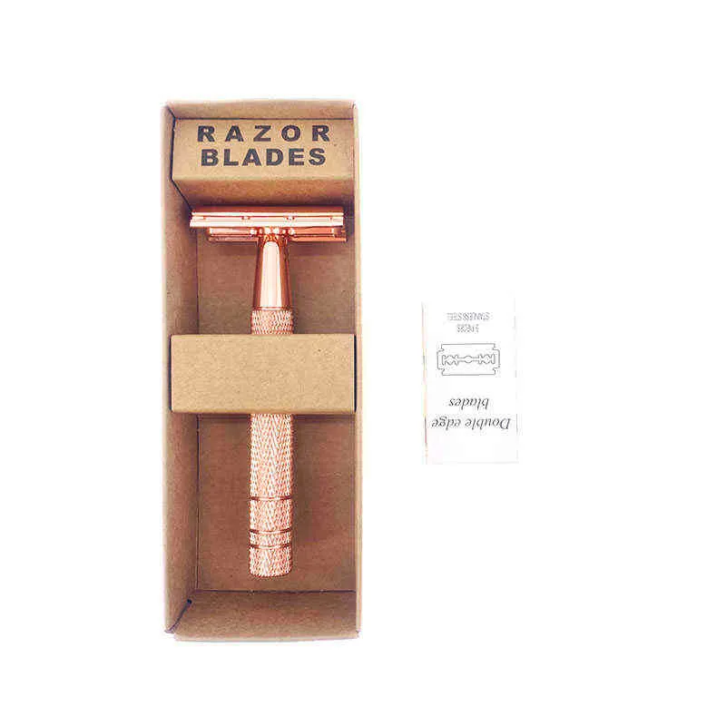 NXY Rose Gold Razor Classic Double Edge Safety Razor för Mens ShavingWomens Hårborttagning med rakblad Manuell rakapparat 220414