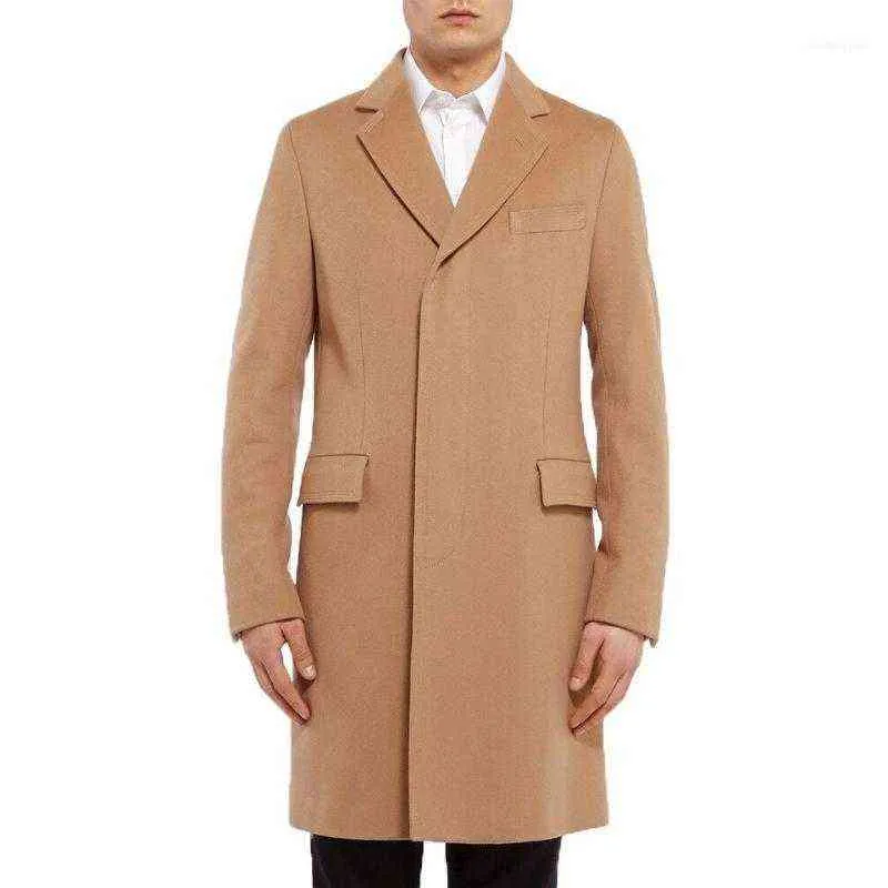 Herren Wollmischungen Mode Langer Trenchcoat Einreiher Wintermantel Lässig Solide Herren Schwarz/Kamel Herren1 T220810