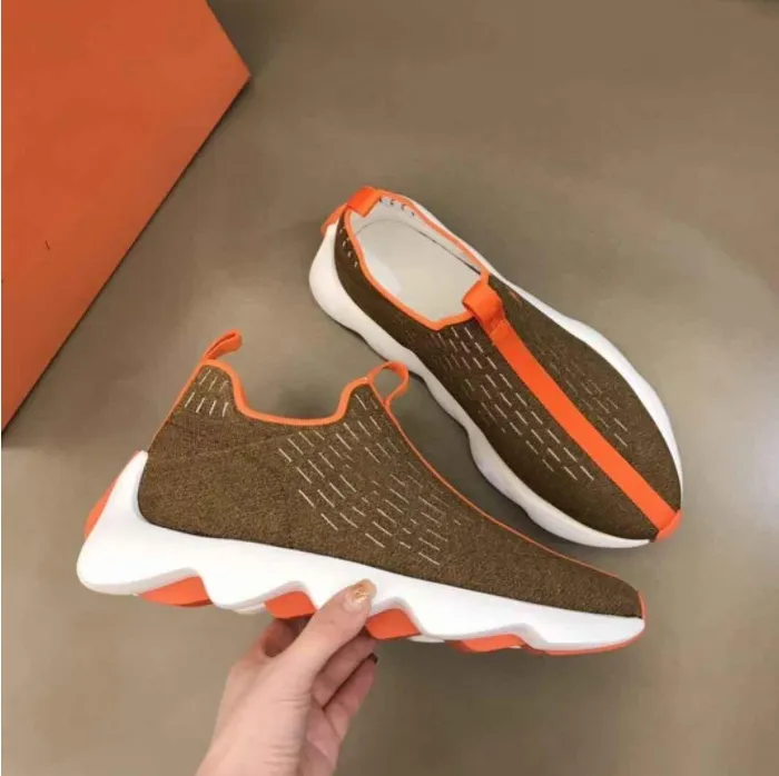 Famous Brands Eclair Men Sneakers Shoes Low Top Mesh Slip On Sports Chunky Rubber Trainers Knit Calfskin Rubber Sole Casual Runner Walking Various Styles BOX 38-46