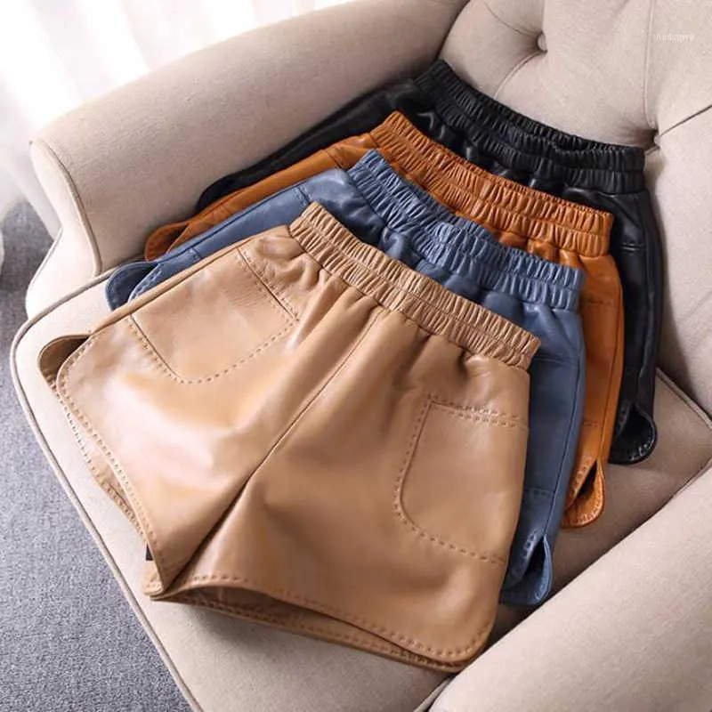 Kvinnors shorts designer ankomst fårskinn riktiga läder korta byxor hög kvalitet äkta fickor c596