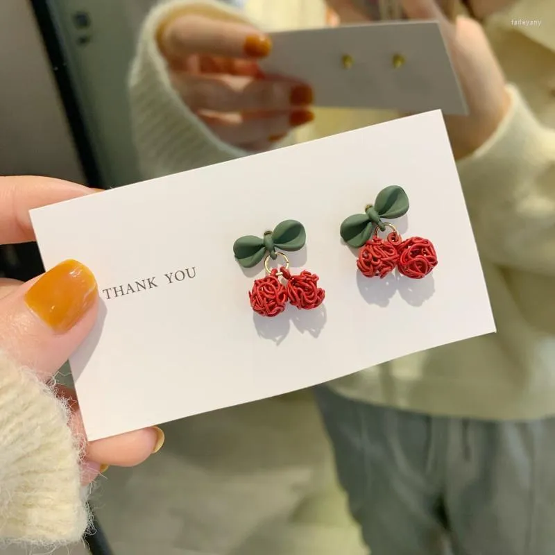 Stud Fashion Simple Lovely Cherry Earrings Korean Geometric Women For Jewelry Wholesale Party GiftsStud Farl22