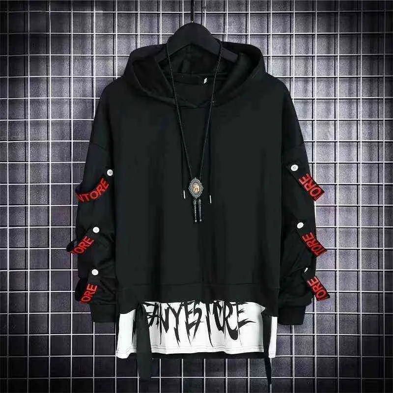 Herfst heren hoodie sweatshirt casual zwarte hoodies tops techwear hiphop harajuku patchwork Japanse streetwear heren 3xl y220716