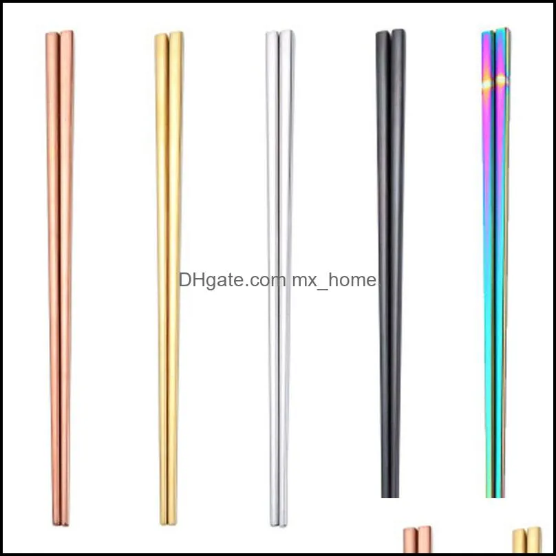 Glossy Titanium Plated Gold Chopsticks Colorful Stainless Steel Chopsticks High Quality Gold Silver Rainbow Square Chopsticks DBC