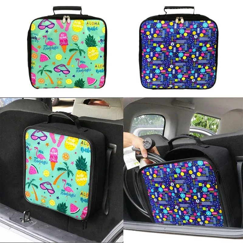 Car Organizer Printed Jumper Cable Bag For Battery Auto Tools Storage Electric Vehicles Large Capacity Charging Cables Cord Hoses