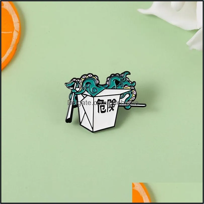 chinese characters danger octopus box shaped brooches pins retro unisex alloy enamel animal clothes badge backpack jeans sweater clothes brooch