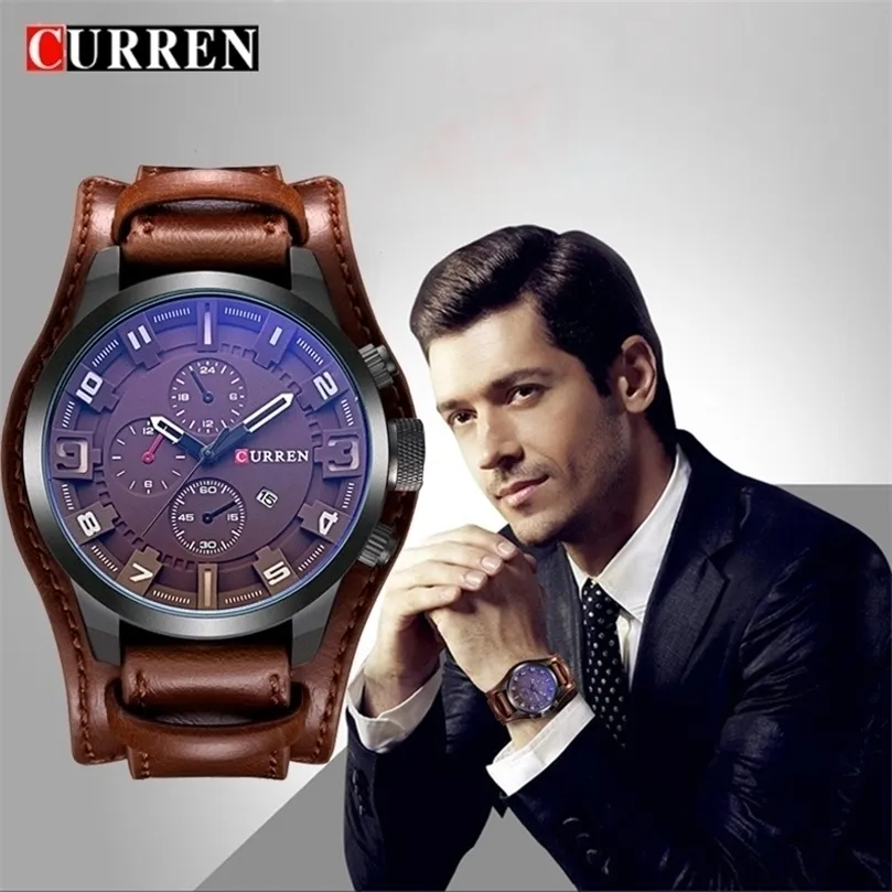 CURREN Top marque de luxe hommes montres hommes horloges Date Sport militaire horloge bracelet en cuir Quartz affaires hommes montre cadeau 8225 220530