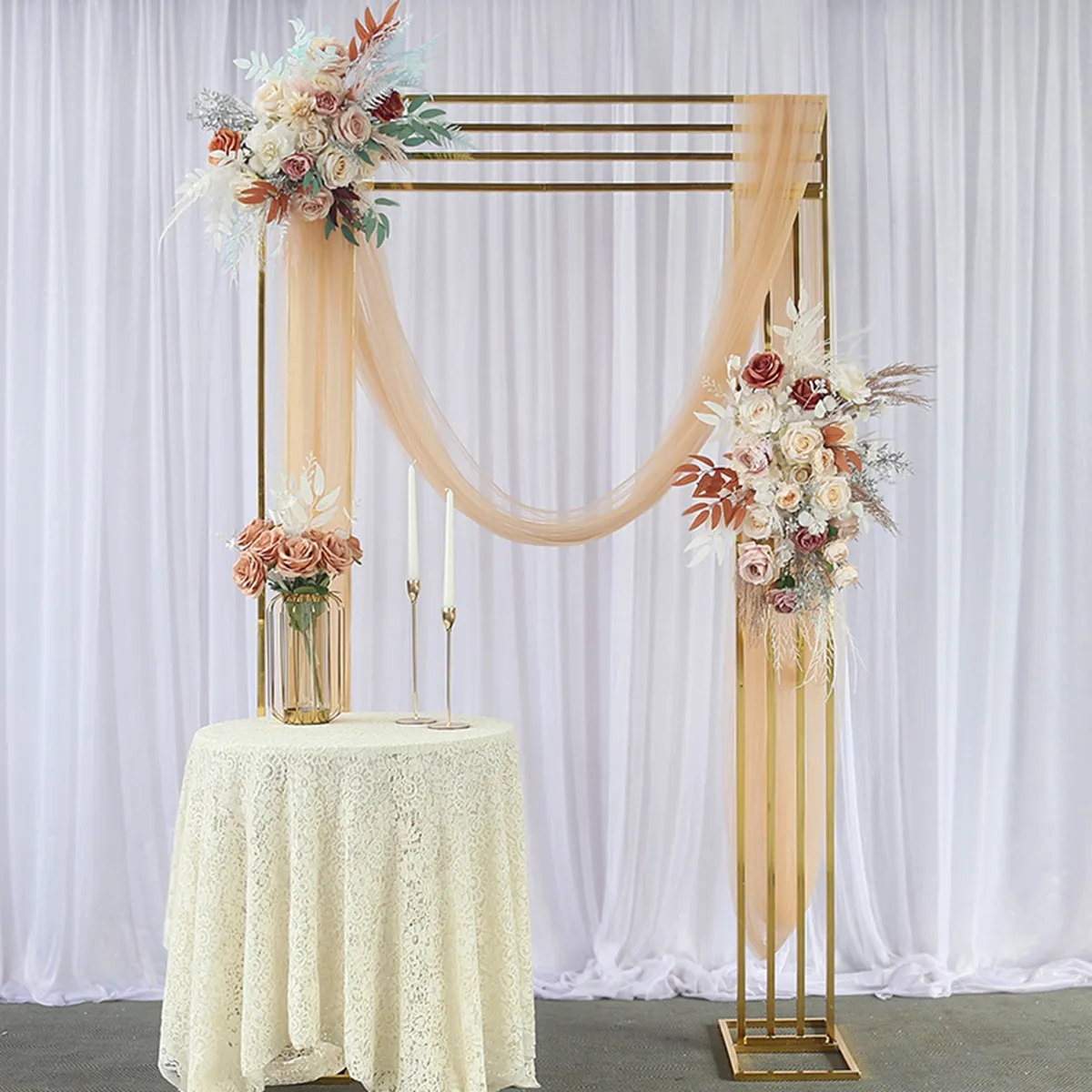 decoration Gold plated Wrought Iron Frame Artificial Flower Metal Wedding Props Backdrops wedding pedestal balloons for weddings