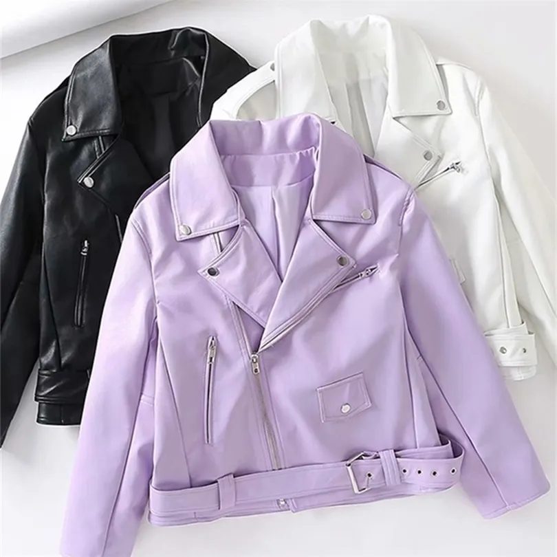 FTLZZ Womens Purple Faux Leather Biker Jacket With From Lu04