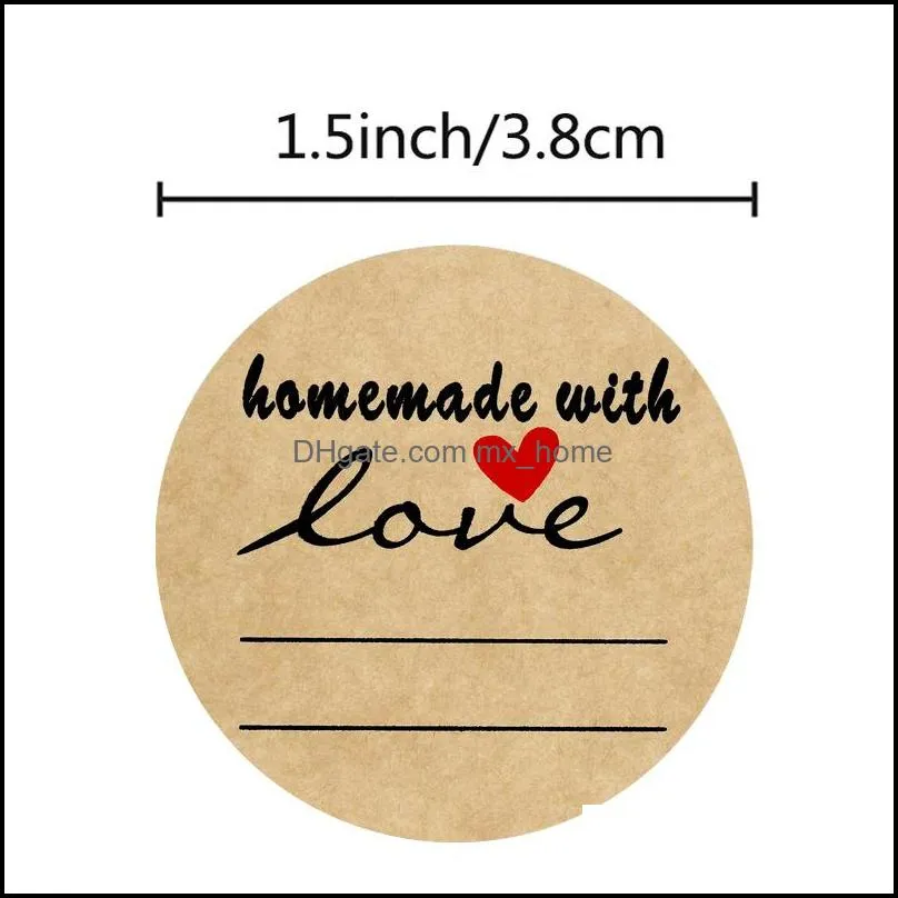 500Pcs 1.5inch Roll Kraft Homemade with Love Round Adhesive Stickers Gift Box Bag Labels Baking Decor